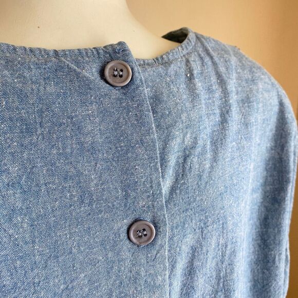 Vintage Via Sant Andrea 90s L Button Back Blouse Blue Denim Floral Embroidery - Picture 7 of 10